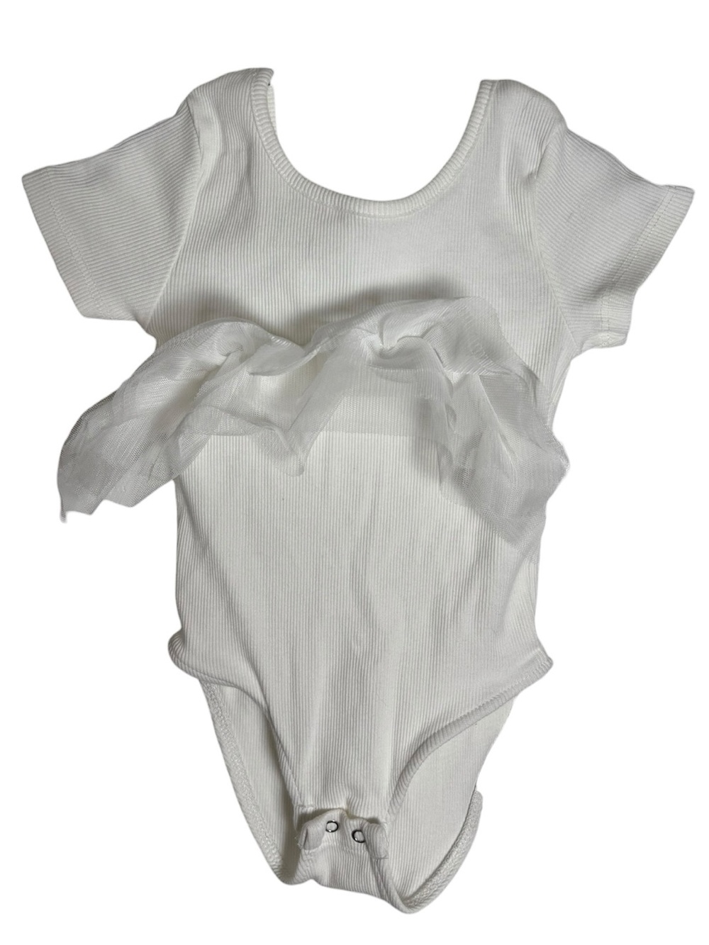 Zara Kids Girls White Ribbed Tulle Ruffle Bodysuit Size 3-4 Y